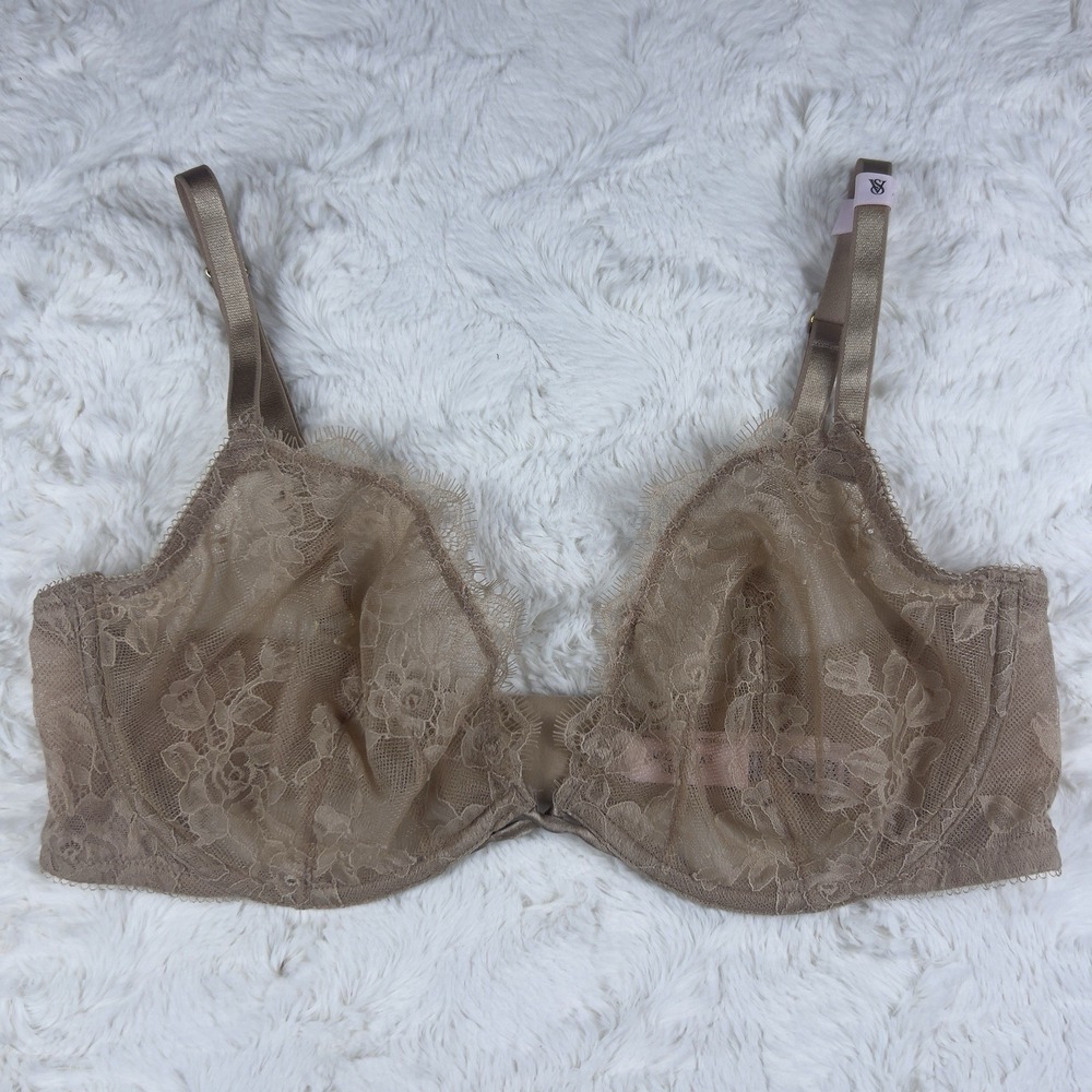 Victoria's Secret Very Sexy Beige Lace Unlined Low Cut Demi Underwire Bra 38C